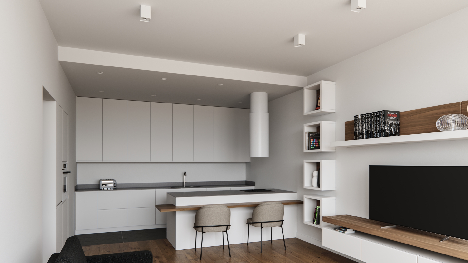 Ceiling fixtures with white LED bulb in the kitchen